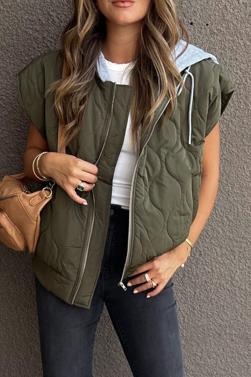 Casual Solid Color Zipper Contrast Hooded Tops