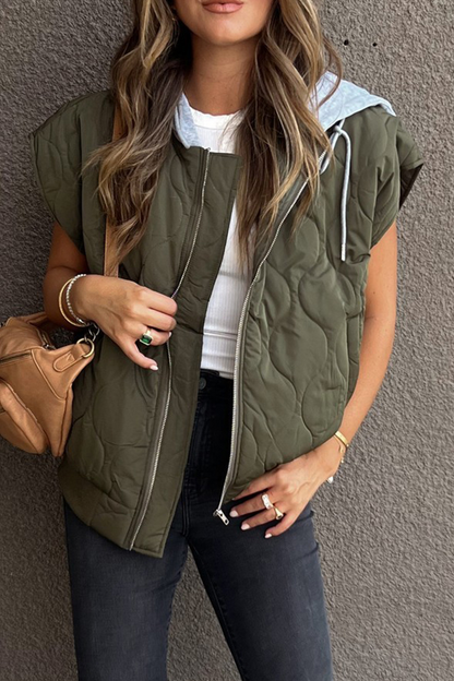 Casual Solid Color Zipper Contrast Hooded Tops