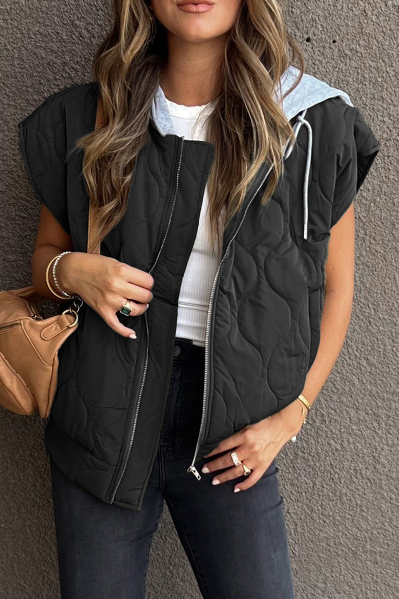 Casual Solid Color Zipper Contrast Hooded Tops