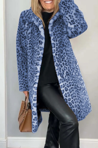 Casual Leopard Patchwork Fluffy Turndown Collar Outerwear