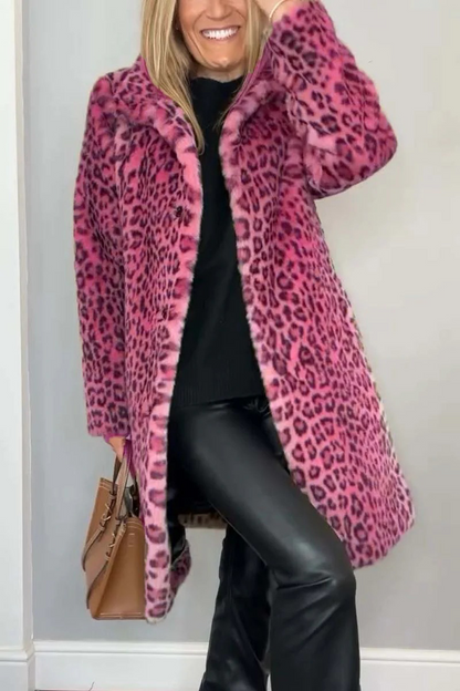 Casual Leopard Patchwork Fluffy Turndown Collar Outerwear