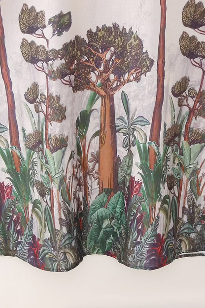 Robe trapèze élégante à imprimé floral, volants, col en V et perles