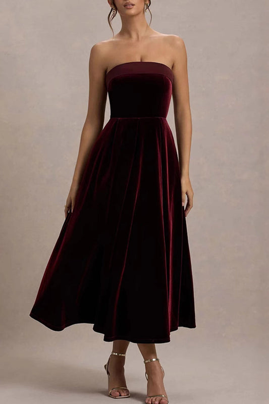 Sexy Prom Solid Color Velvet Strapless Strapless Dresses