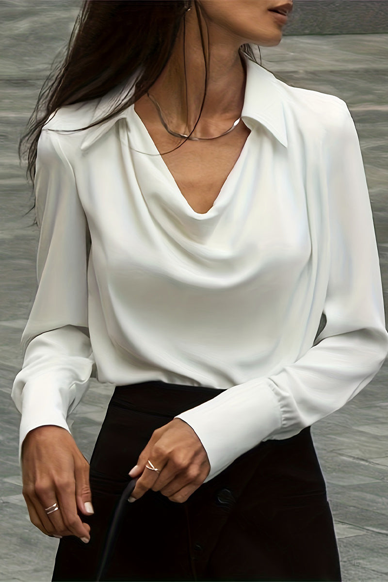 Elegant Solid Color Ruched V Neck Tops