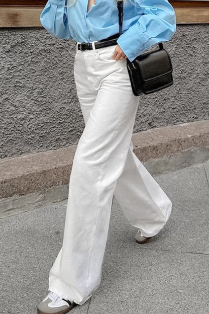 Casual Street Solid Color Pocket Straight High Waist Straight Solid Color Bottoms