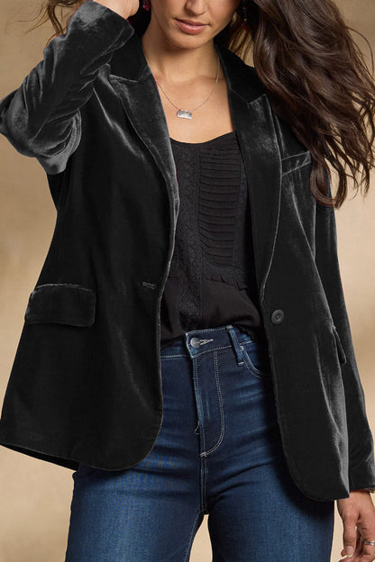 Casual Buttons Slit Velvet Turn-back Collar Outerwear(4 Colors)