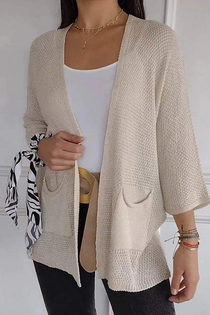 Cardigan décontracté à poches de couleur unie