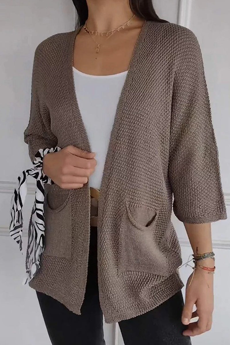 Cardigan décontracté à poches de couleur unie