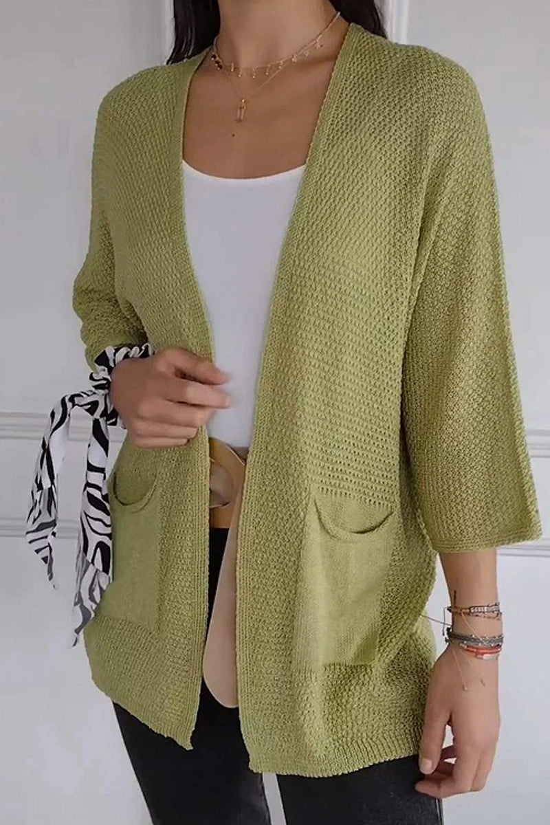 Cardigan décontracté à poches de couleur unie