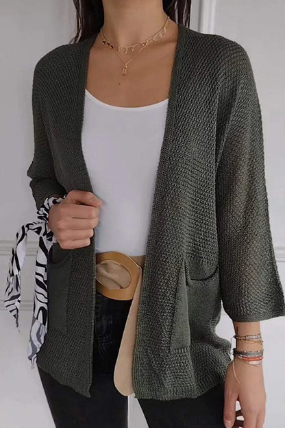 Cardigan décontracté à poches de couleur unie