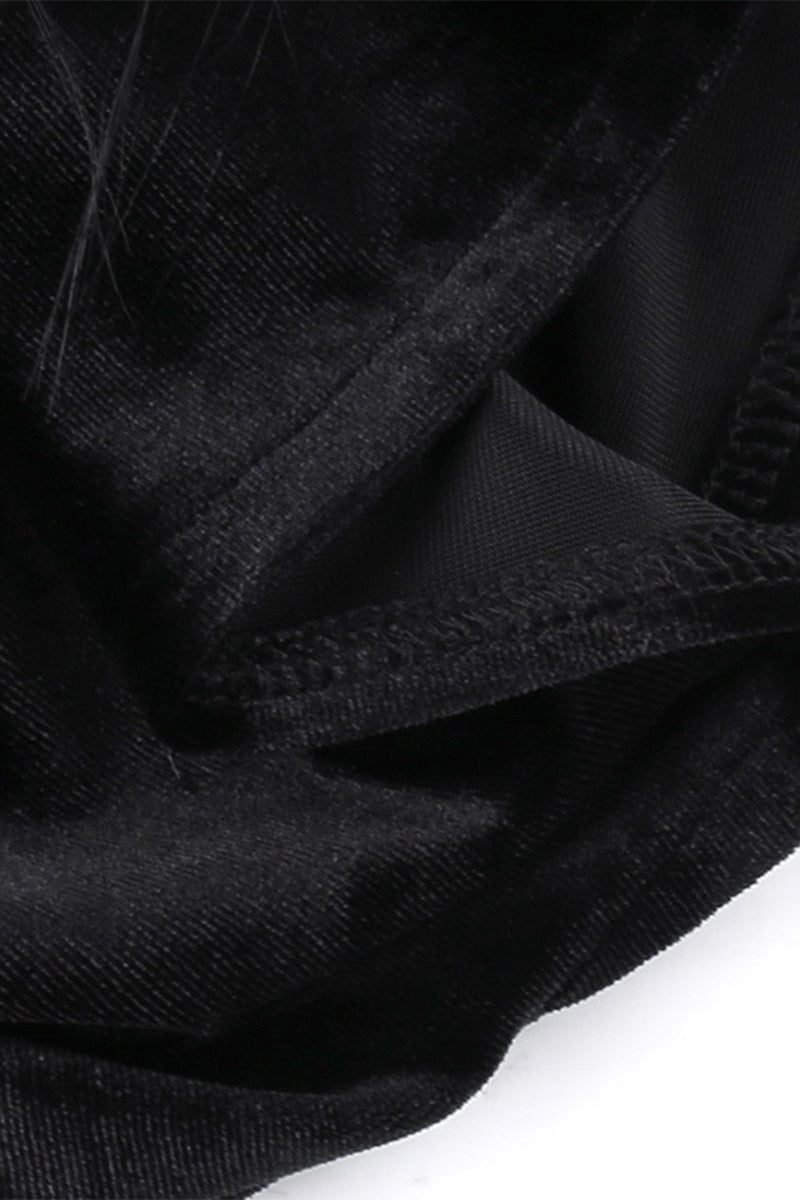 Sexy Kleider aus Samt mit Netzstoff und Federsaum und Rundhalsausschnitt, Wickelrock