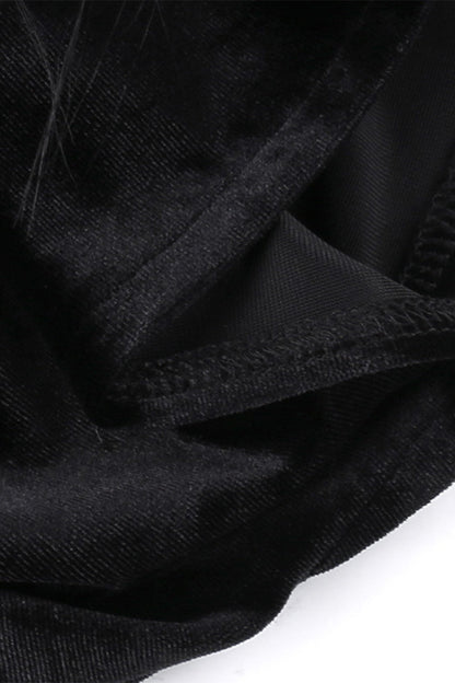 Sexy Kleider aus Samt mit Netzstoff und Federsaum und Rundhalsausschnitt, Wickelrock