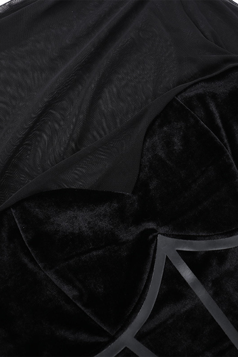 Sexy Kleider aus Samt mit Netzstoff und Federsaum und Rundhalsausschnitt, Wickelrock