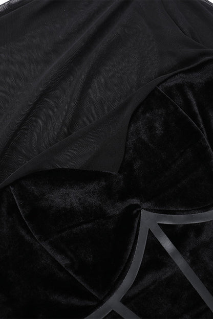 Sexy Kleider aus Samt mit Netzstoff und Federsaum und Rundhalsausschnitt, Wickelrock