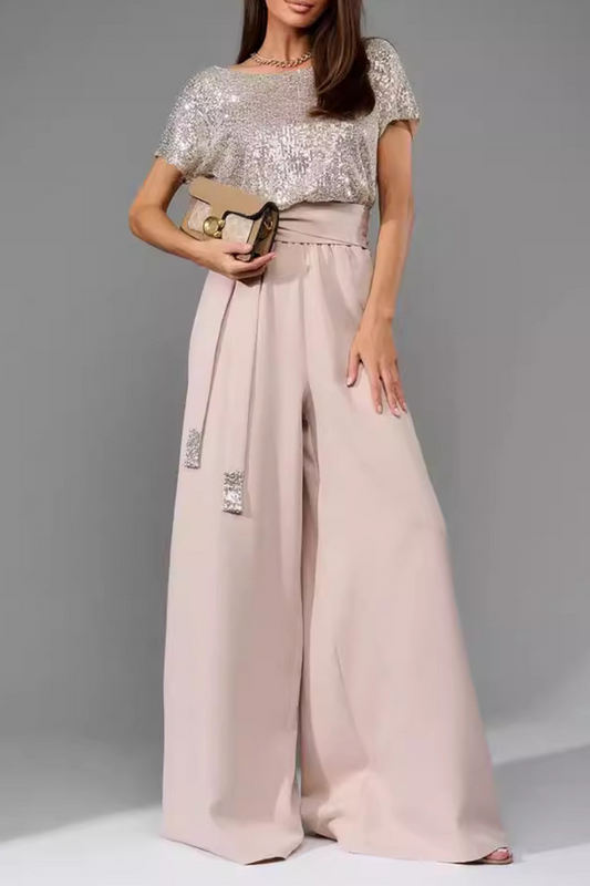 Combinaisons amples à col rond avec bretelles et paillettes de couleur unie élégantes au quotidien