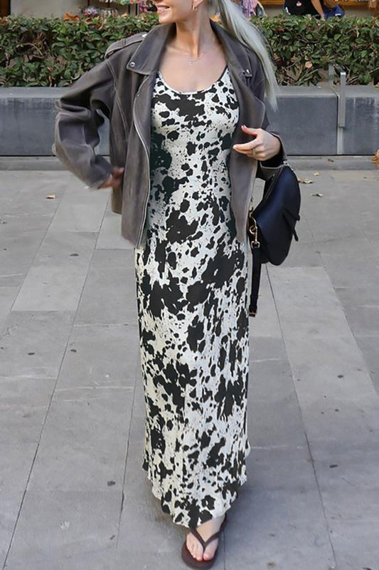 Robe sexy à imprimé géométrique et col en V contrasté avec jupe en une étape