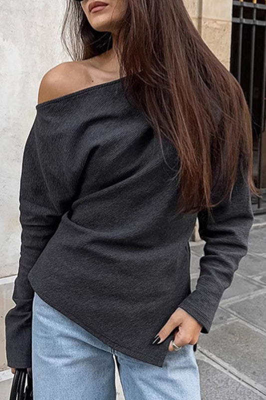 Hauts décontractés à col oblique avec nids-de-poule irréguliers