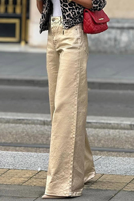 Bas droit taille haute ample décontracté en patchwork vieilli au quotidien