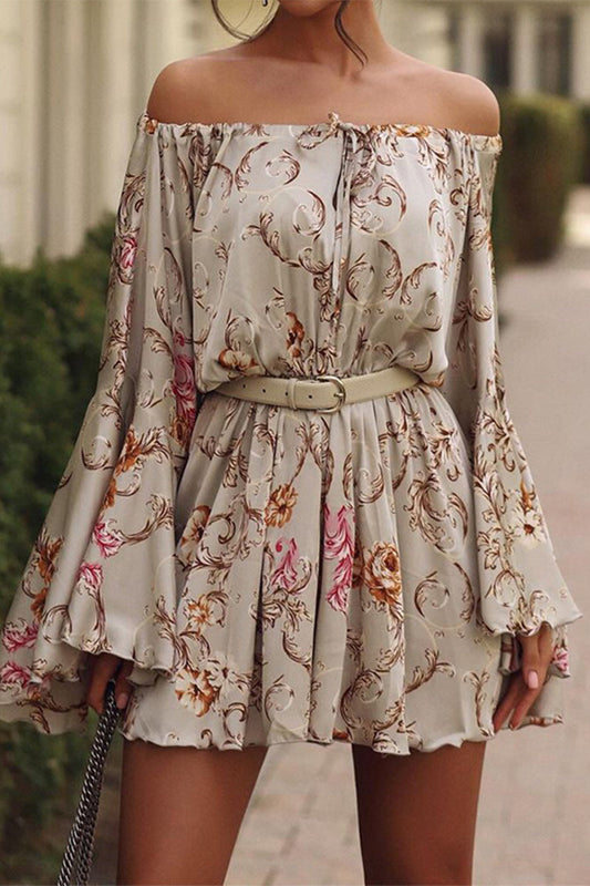 Robe sexy de vacances à imprimé floral, à lacets, à épaules dénudées (sans ceinture)
