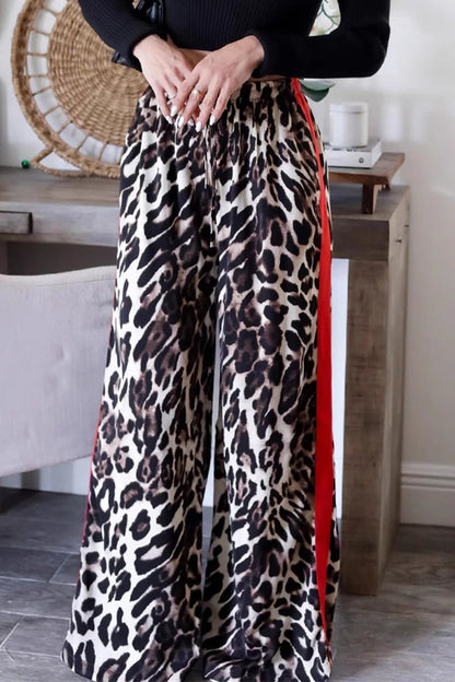 Casual Daily Stripe Leopard Patchwork Loose High Waist Wide Leg Full Print Bottoms