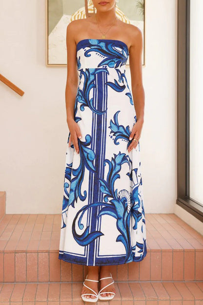 Casual Vacation Floral Print Contrast Strapless Strapless Dresses