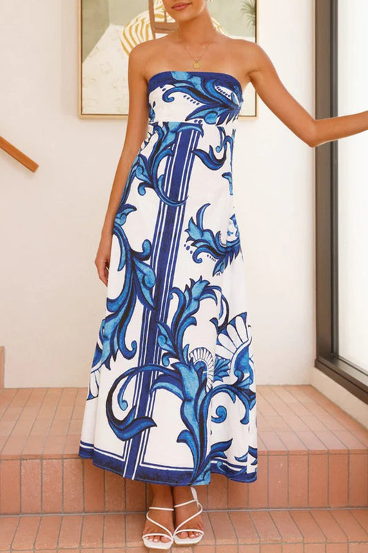 Casual Vacation Floral Print Contrast Strapless Strapless Dresses