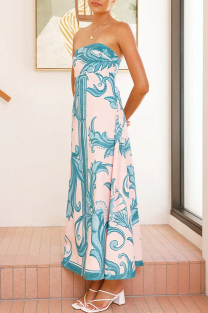 Casual Vacation Floral Print Contrast Strapless Strapless Dresses