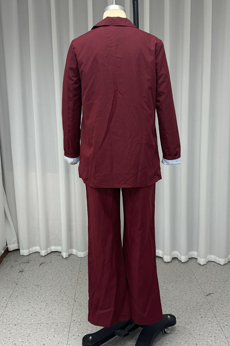 Ensemble deux pièces décontracté à boutons et patchwork, col rabattu, manches longues