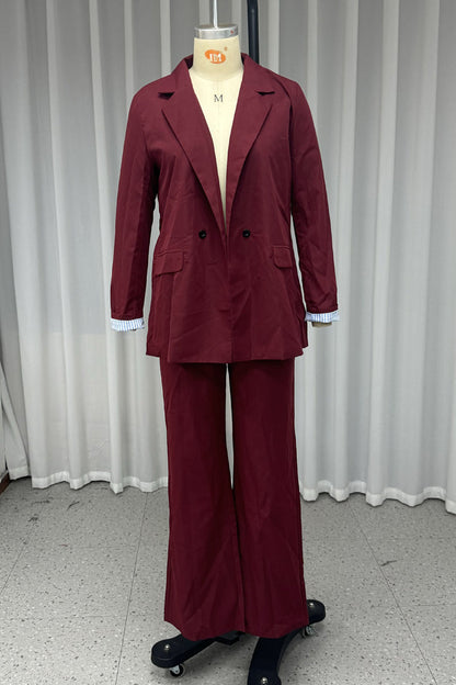 Ensemble deux pièces décontracté à boutons et patchwork, col rabattu, manches longues