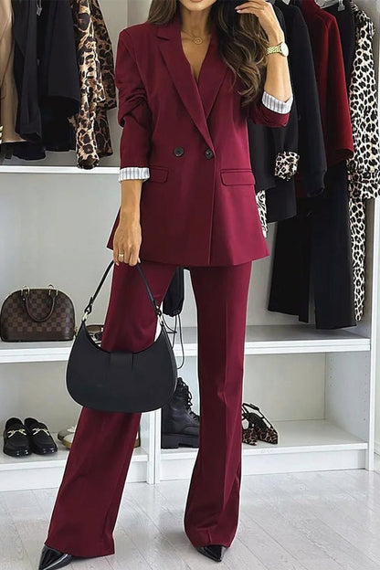 Ensemble deux pièces décontracté à boutons et patchwork, col rabattu, manches longues