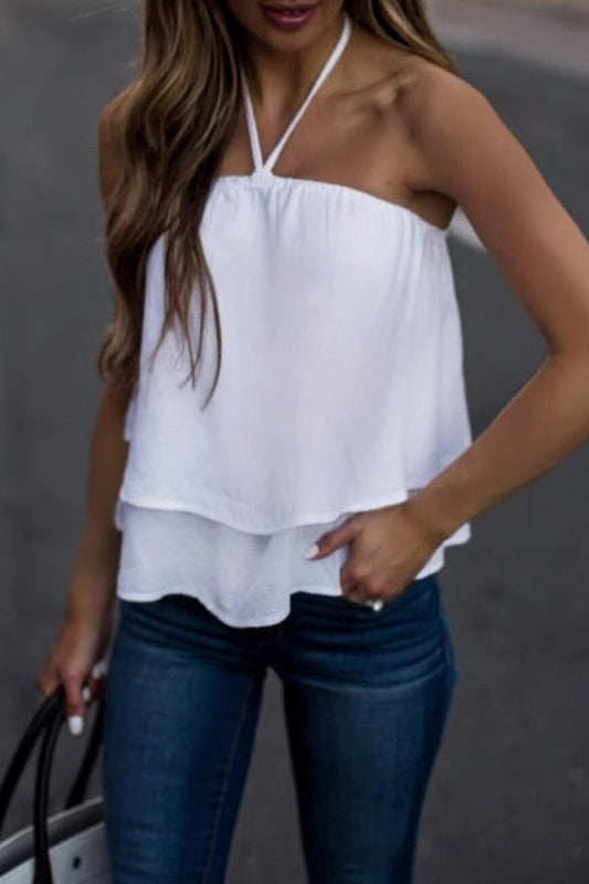 Hauts licou à lacets de couleur unie sexy