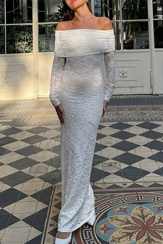 Elegante einfarbige schulterfreie Spitzenkleider