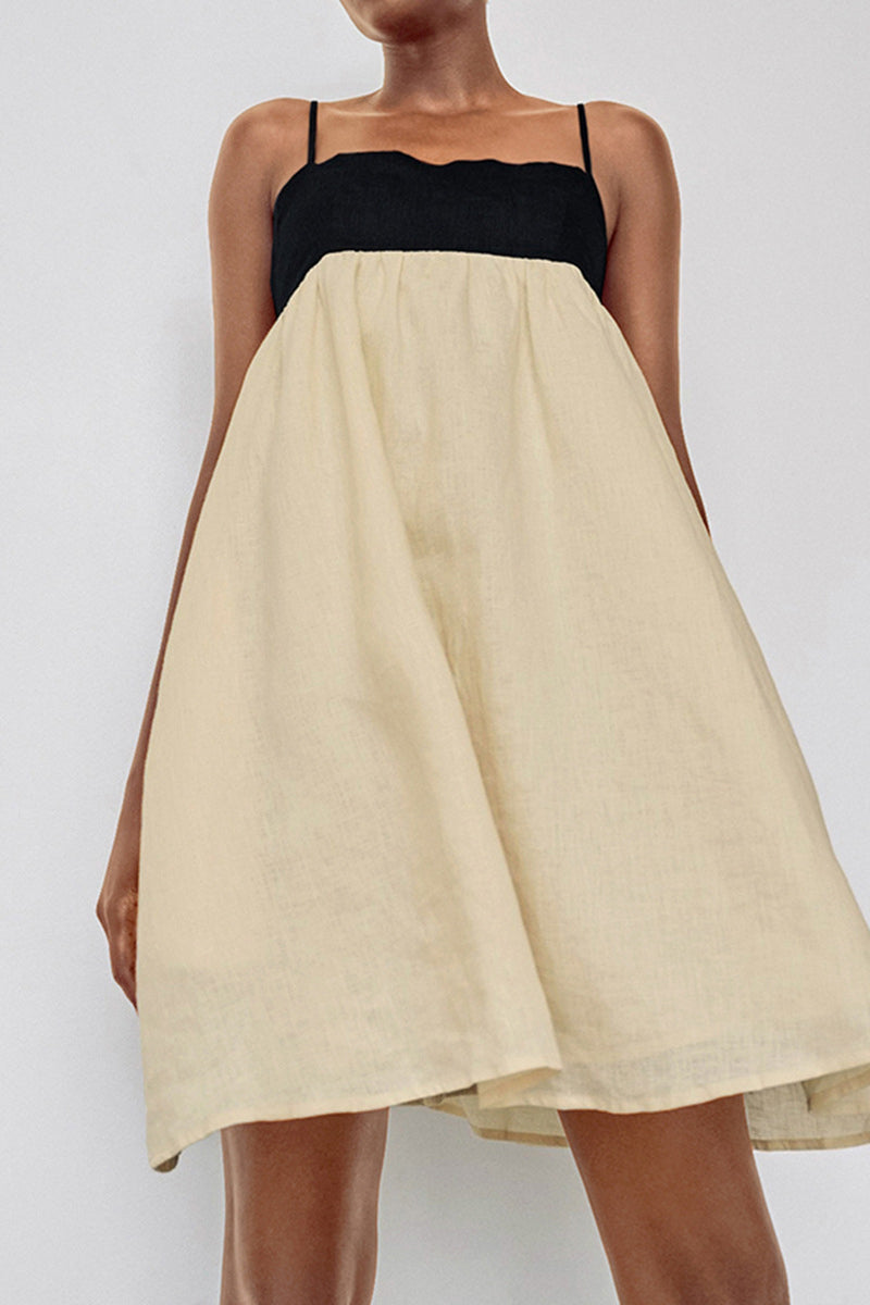 Casual Solid Color Pocket Backless Contrast Square Neck Sling Dresses