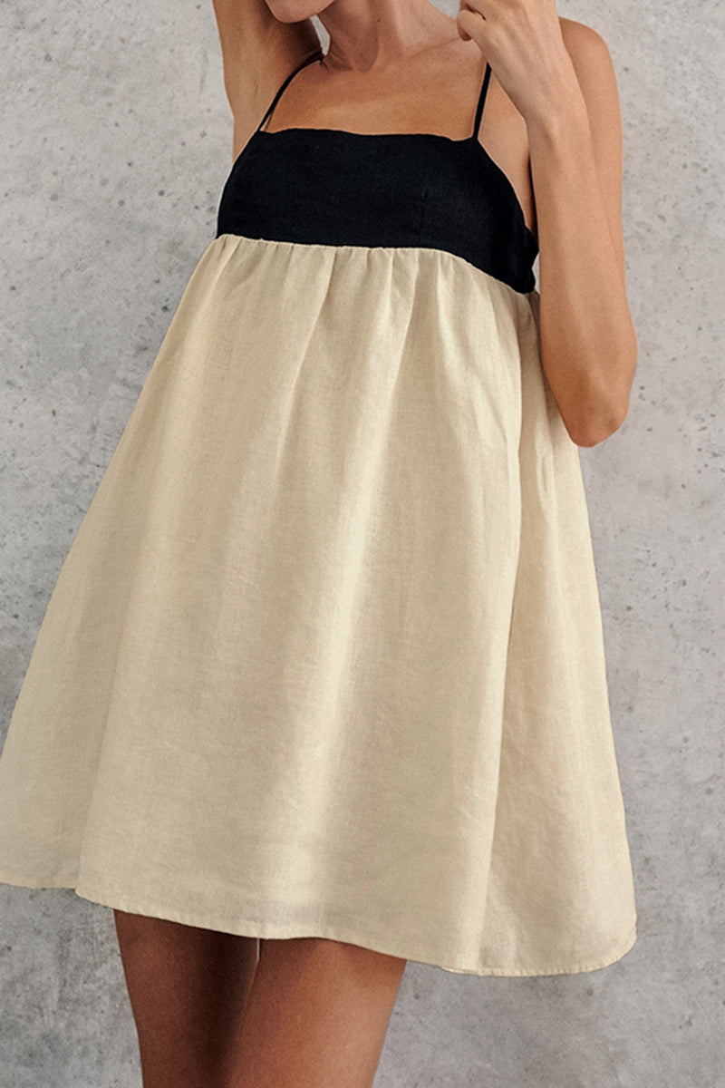 Casual Solid Color Pocket Backless Contrast Square Neck Sling Dresses