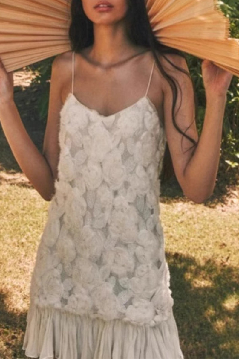 Elegante einfarbige Blumenform-Slingkleider mit U-Ausschnitt