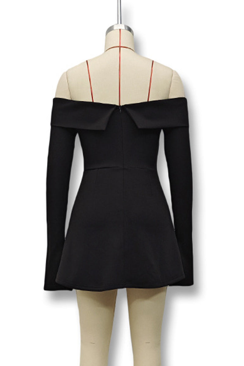 Robe trapèze sexy à épaules dénudées et patchwork (3 couleurs)