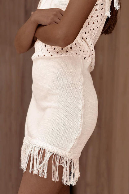 Robe pull décontractée à col rond et à pompons ajourés