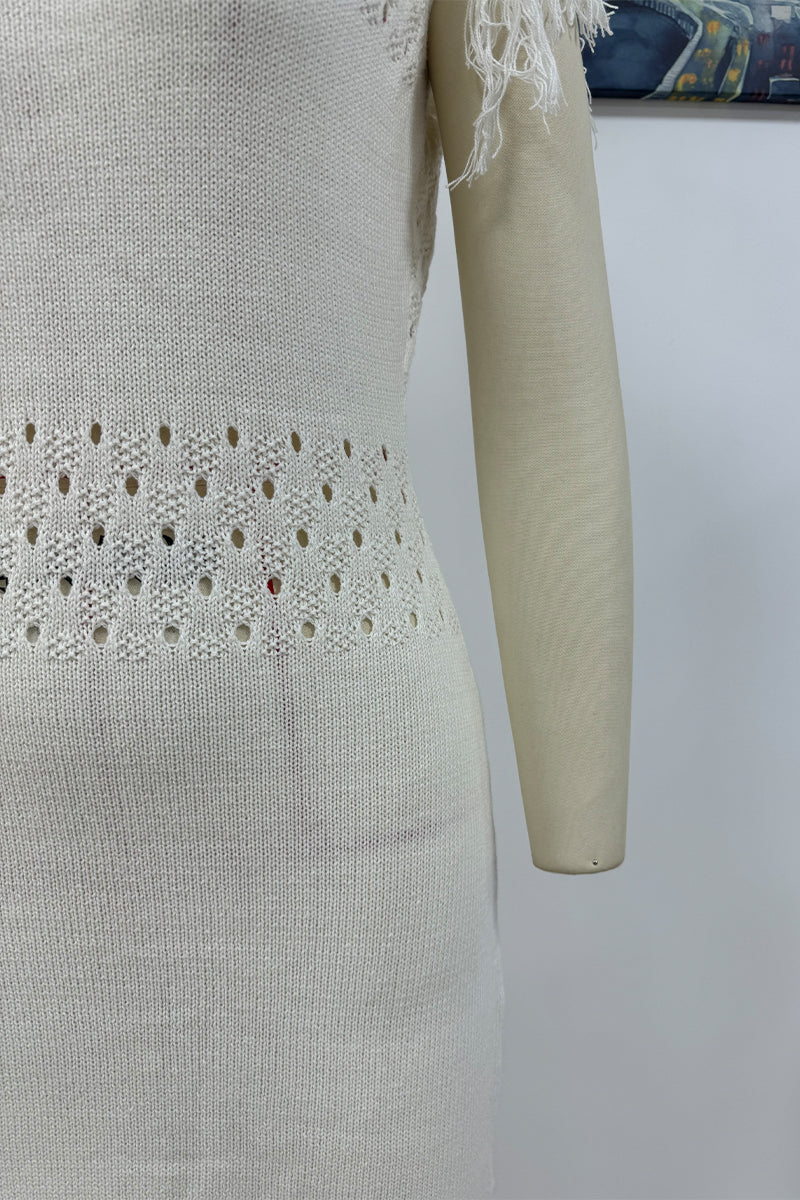 Robe pull décontractée à col rond et à pompons ajourés