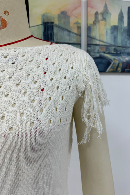 Robe pull décontractée à col rond et à pompons ajourés