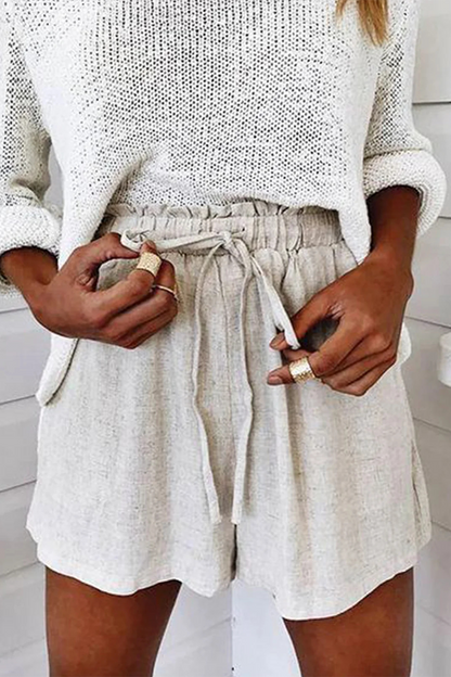 Casual Solid Color Distressed Lace Up Loose Straight Solid Color Bottoms