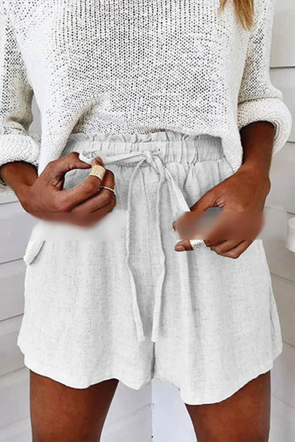 Casual Solid Color Distressed Lace Up Loose Straight Solid Color Bottoms