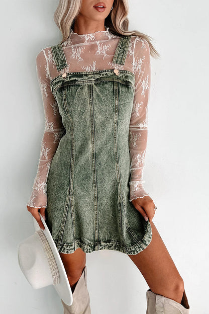 Casual Solid Color Distressed Buttons Square Neck Sleeveless Loose Denim Dresses
