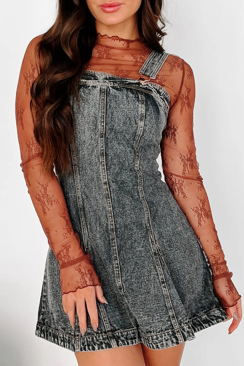 Casual Solid Color Distressed Buttons Square Neck Sleeveless Loose Denim Dresses