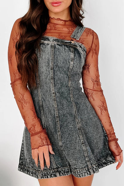 Casual Solid Color Distressed Buttons Square Neck Sleeveless Loose Denim Dresses