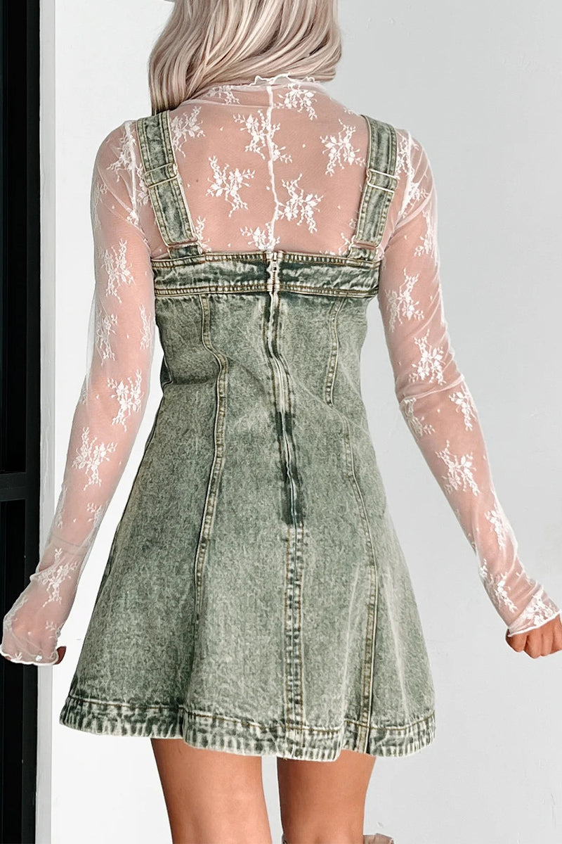 Casual Solid Color Distressed Buttons Square Neck Sleeveless Loose Denim Dresses