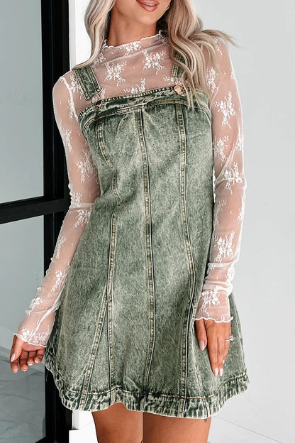 Casual Solid Color Distressed Buttons Square Neck Sleeveless Loose Denim Dresses