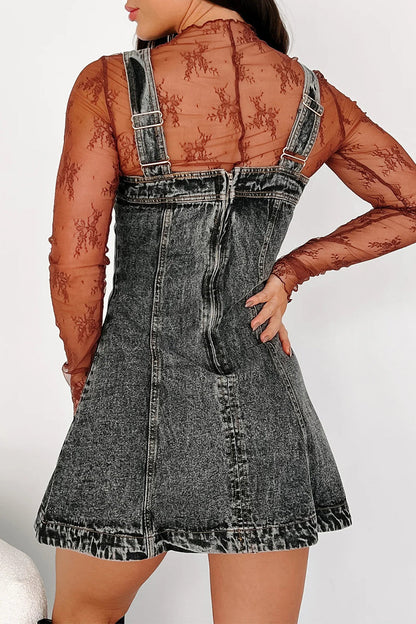 Casual Solid Color Distressed Buttons Square Neck Sleeveless Loose Denim Dresses