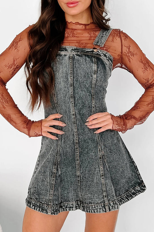 Casual Solid Color Distressed Buttons Square Neck Sleeveless Loose Denim Dresses