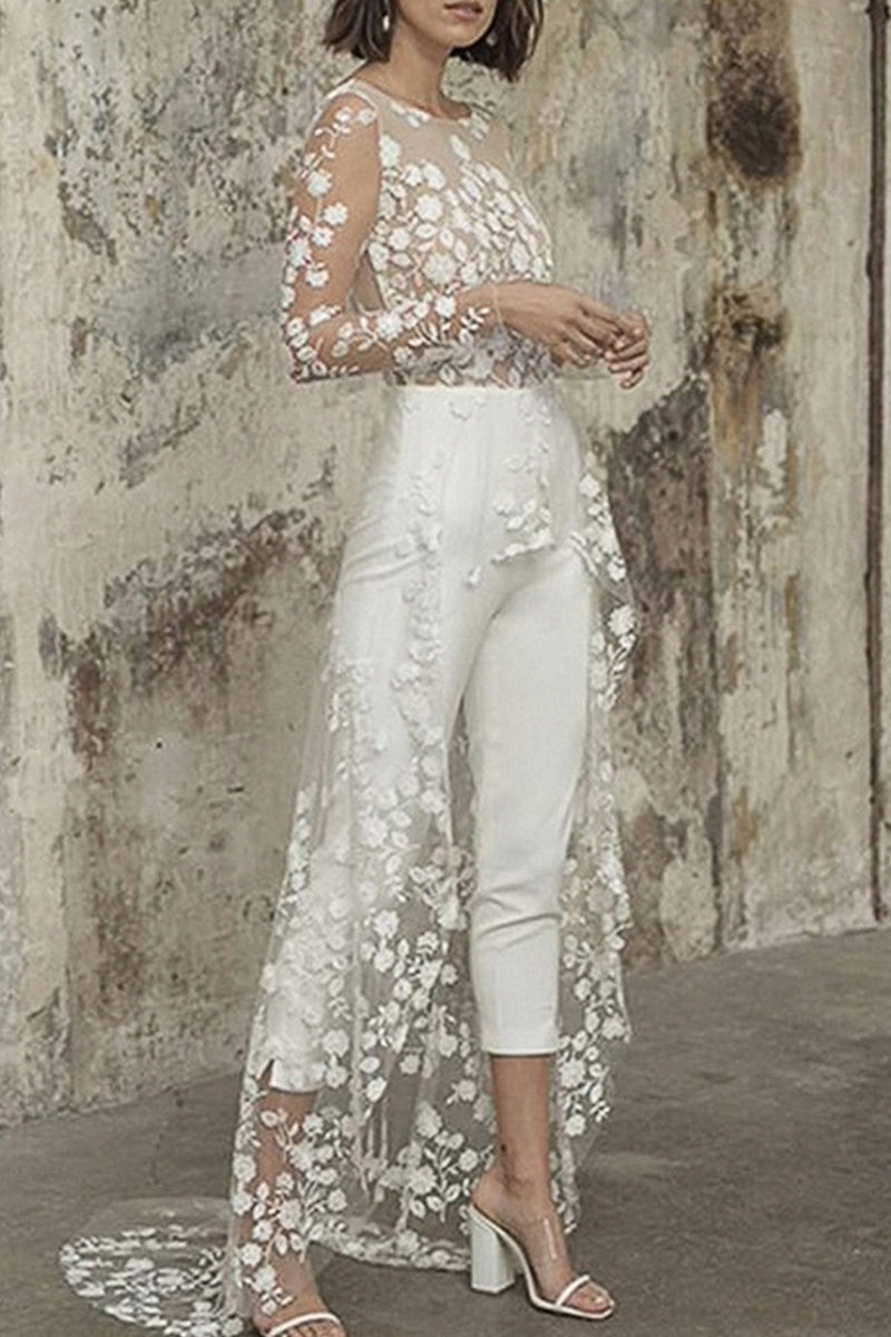 Combinaisons droites sexy en dentelle de couleur unie à col rond