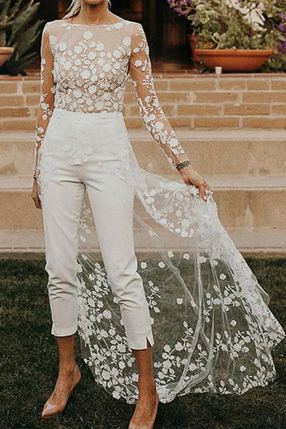 Combinaisons droites sexy en dentelle de couleur unie à col rond